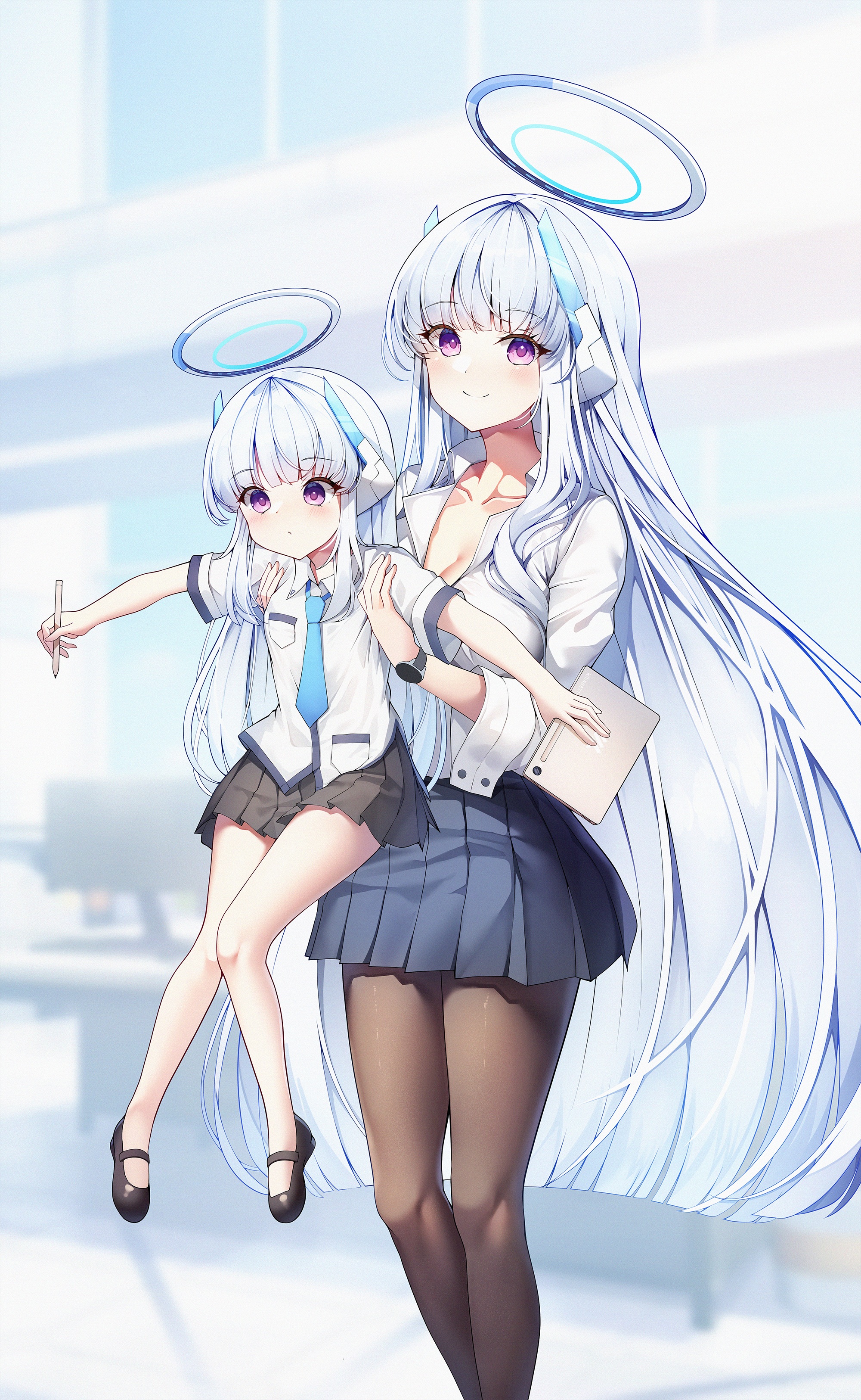 Sob Submar Blue Archive Ushio Noa Angel Cleavage Loli Open Shirt Pantyhose Seifuku